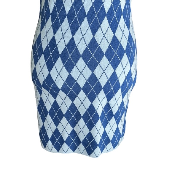 Zara Blue Argyle Diamond Sleeveless Knit Sweater Mini Dress - Blogger Fave - S - Picture 14 of 16